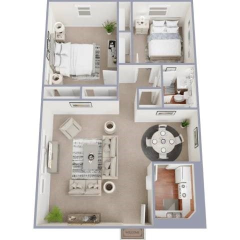 Floor plan for 2 beds, 1 bath, 700 sqft